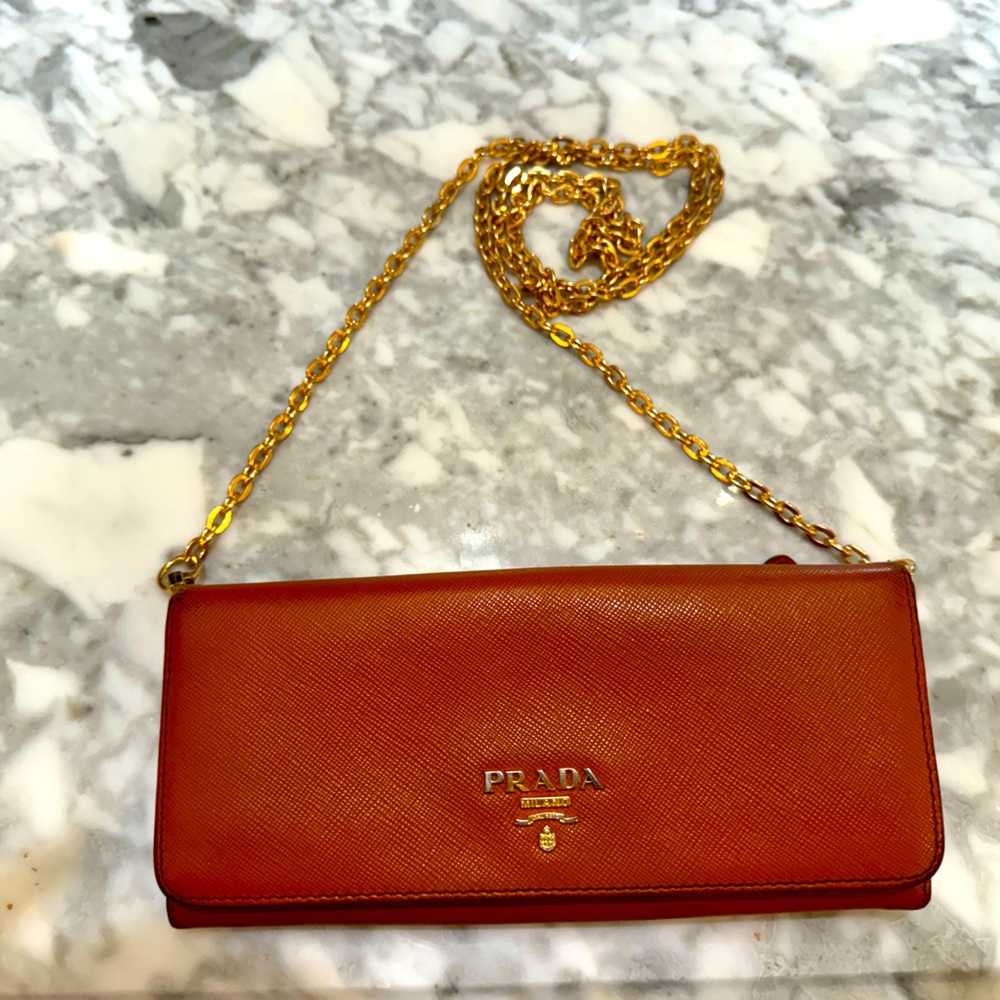 Prada Authentic Orange Saffiano Wallet